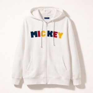 Disneyland Paris Mickey hoodie women 2X white embroidery cotton spell out Mickey